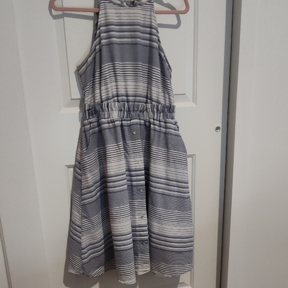 A New Day Gray and White Midi Halter Sundress